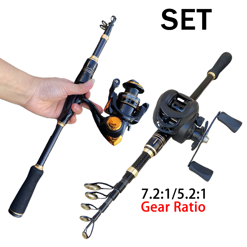 Fishing Rod Combo - 釣り具セット 短い釣り竿とリールのコンボセット 1.8m/2.1m 伸縮式ベイトキャスティングリール ジギング 最大ドラグ力10kg