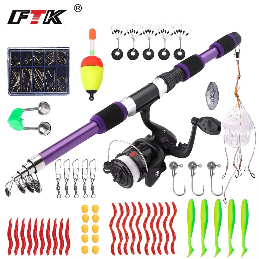 Fishing Rod Carbon Fiber - FTK 1.8M ポータブルスピニングフィッシングロッドリールフルキット カーボンファイバー鯉ロッドホイールトラベルセットアクセサリー