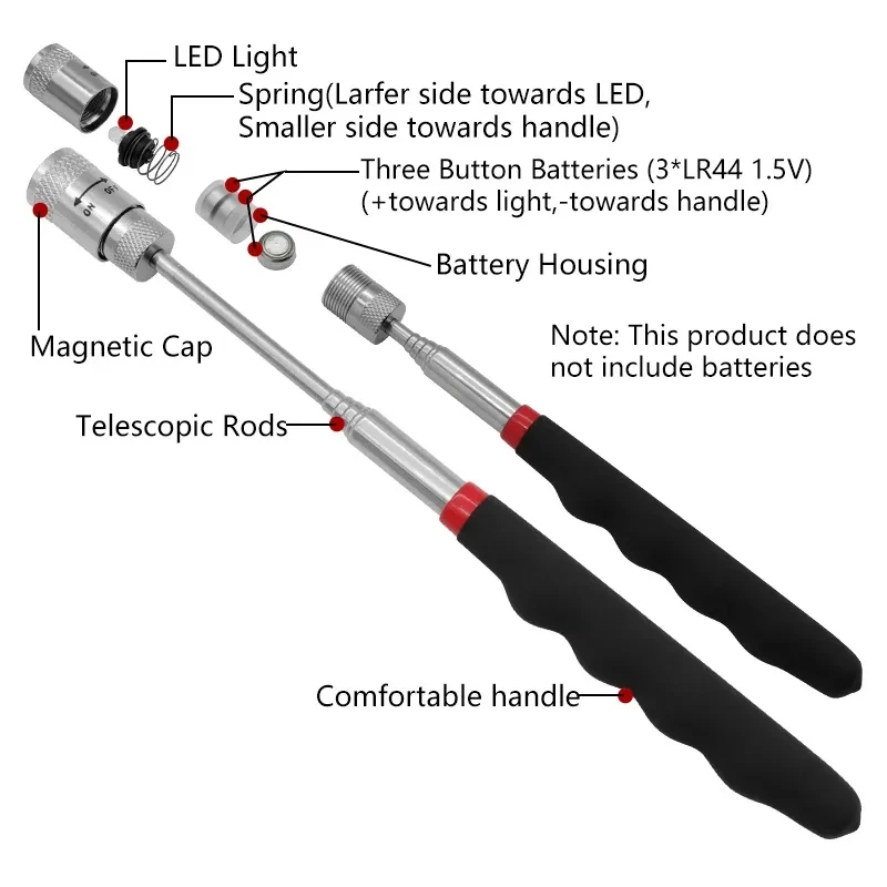 伸縮式磁気ペン拡張可能なピックアップロッドスティックライト付 - Fishing Rod Telescopic のレビューと価格